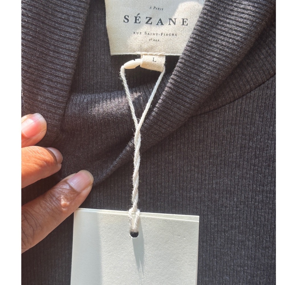Sezane Felix Turtleneck Top Gris Anthracite Ribbed Organic Cotton L S242PUL025G - Picture 4 of 10